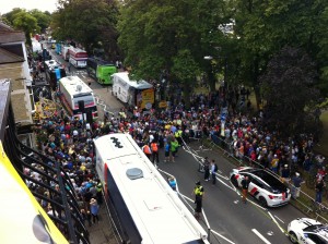 Mayhem outside the Coach and Horses (re-named Cvndsh and Horses in honour of Mark Cavendish)